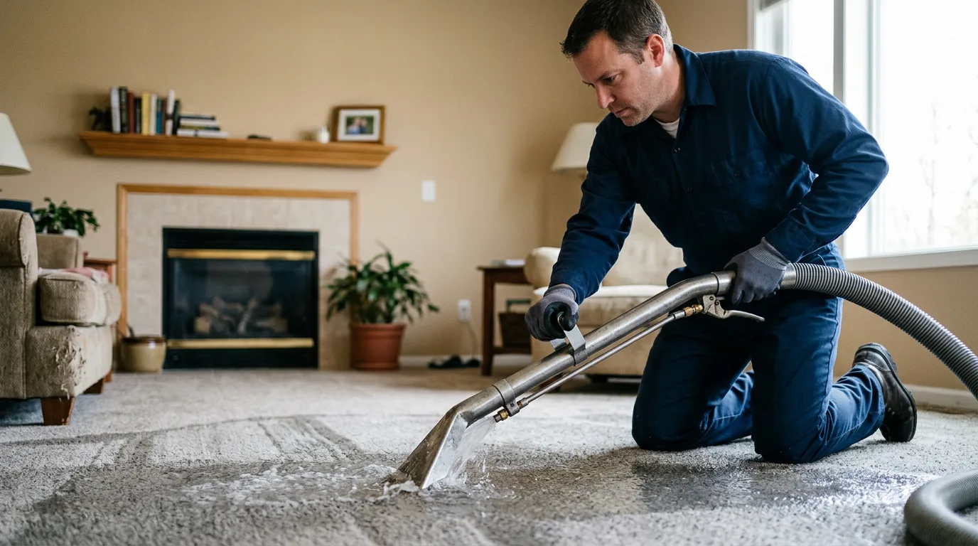 Water damage restoration technician working near Sanford, MI